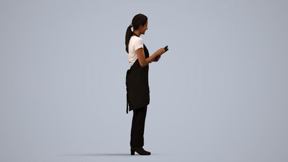 realistic 3D woman hospitality, scanned archviz people for Blender and 3ds Max, side view render