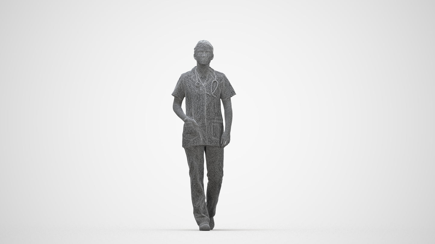 scanned 3D woman standing, photogrammetry people for Enscape and V-Ray, wireframe back view