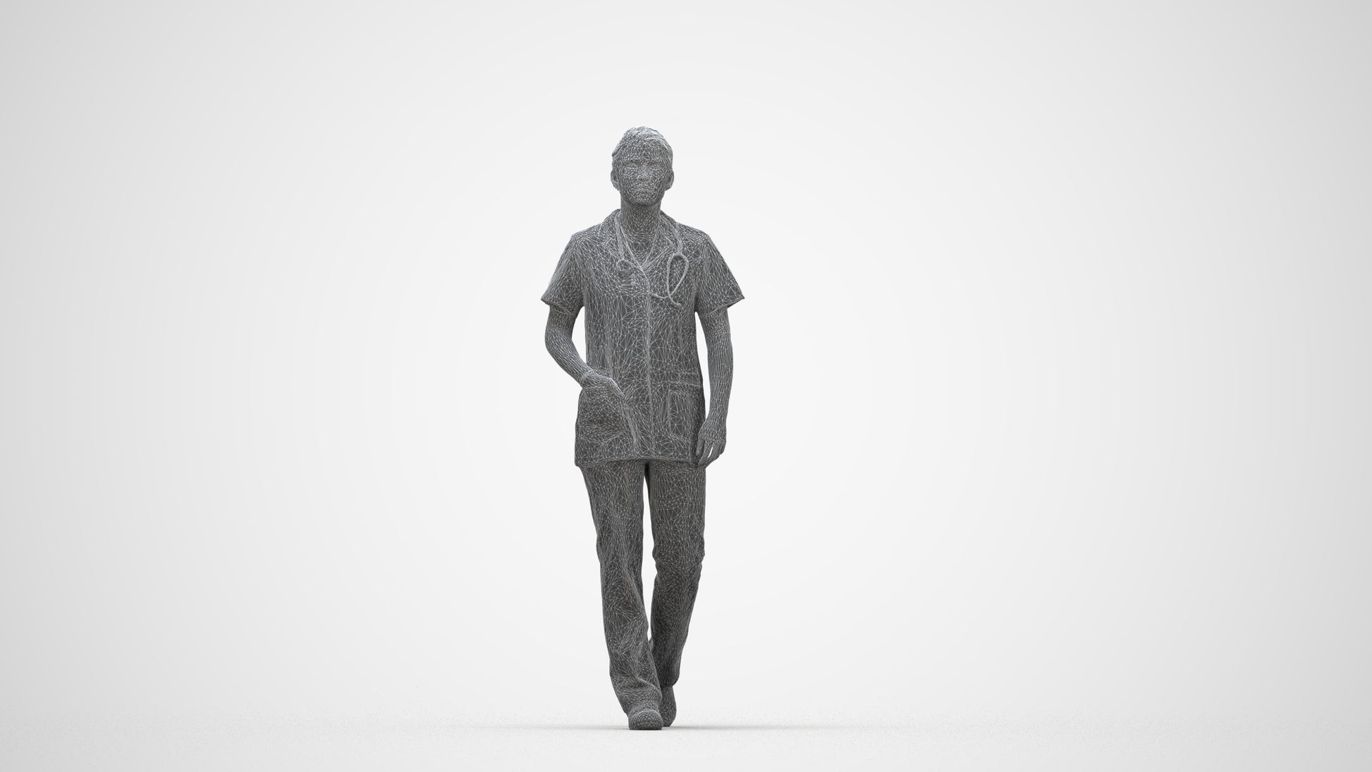 scanned 3D woman standing, photogrammetry people for Enscape and V-Ray, wireframe back view
