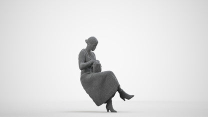 realistic 3D human woman casual sitting, archviz people FBX OBJ for Blender, wireframe side view
