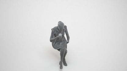 3D scanned woman sitting casual, photorealistic archviz people for Enscape and SketchUp, wireframe three-quarter view