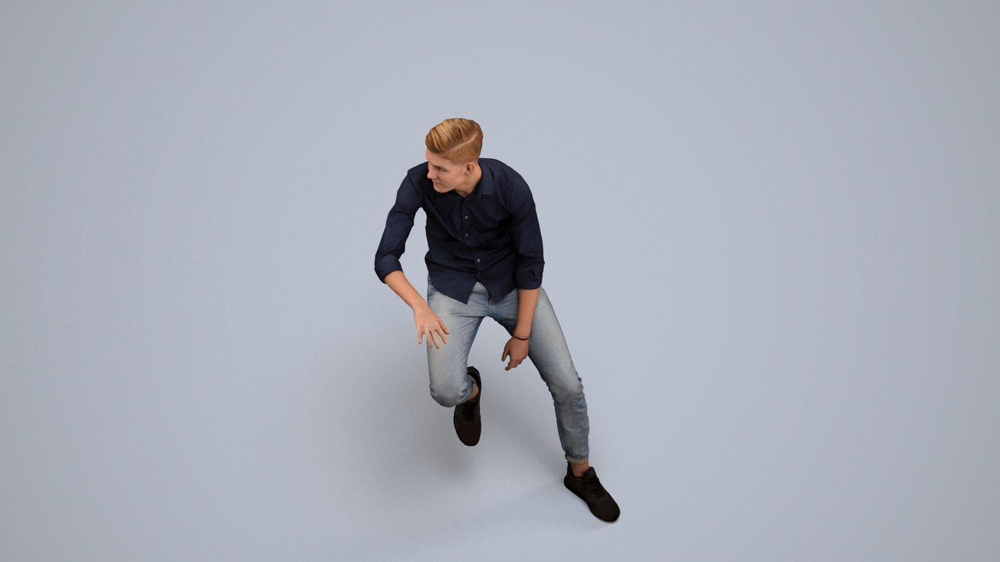 realistic 3D people man casual sitting, render-ready for V-Ray and Corona, FBX OBJ, back view render