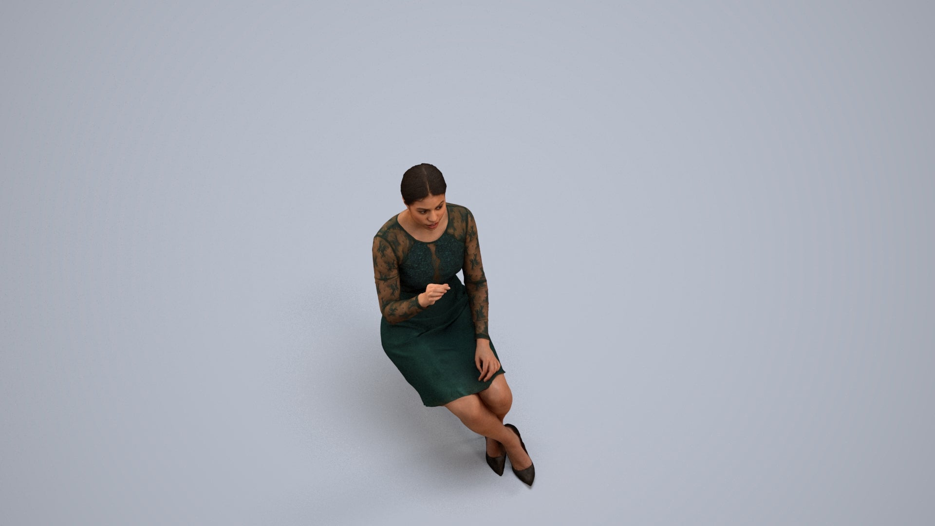 realistic 3D human woman business sitting, archviz people FBX OBJ for Blender, back view render