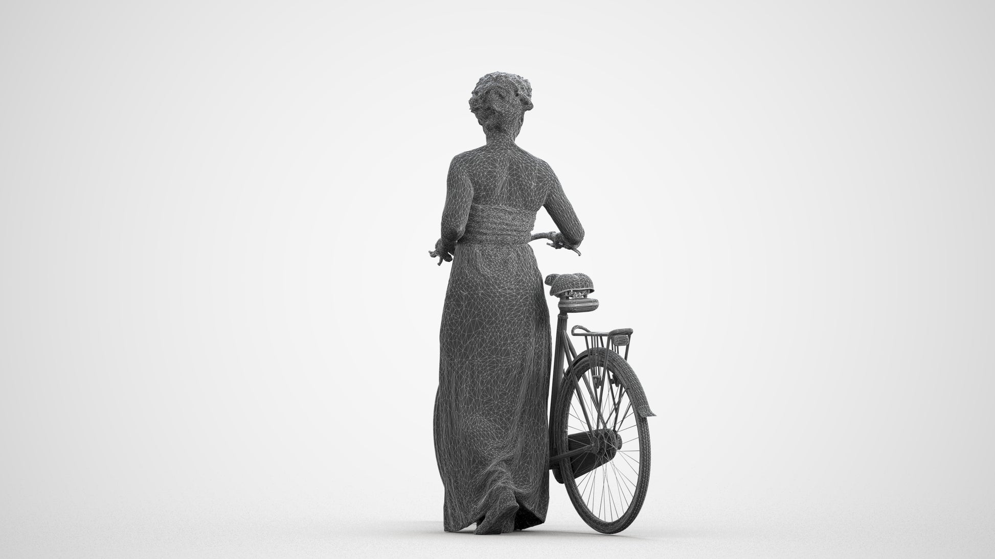 3D scanned woman cycling casual, photorealistic archviz people for Enscape and SketchUp, wireframe front view