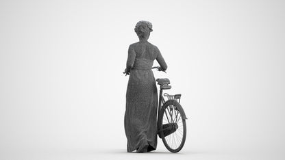 3D scanned woman cycling casual, photorealistic archviz people for Enscape and SketchUp, wireframe front view