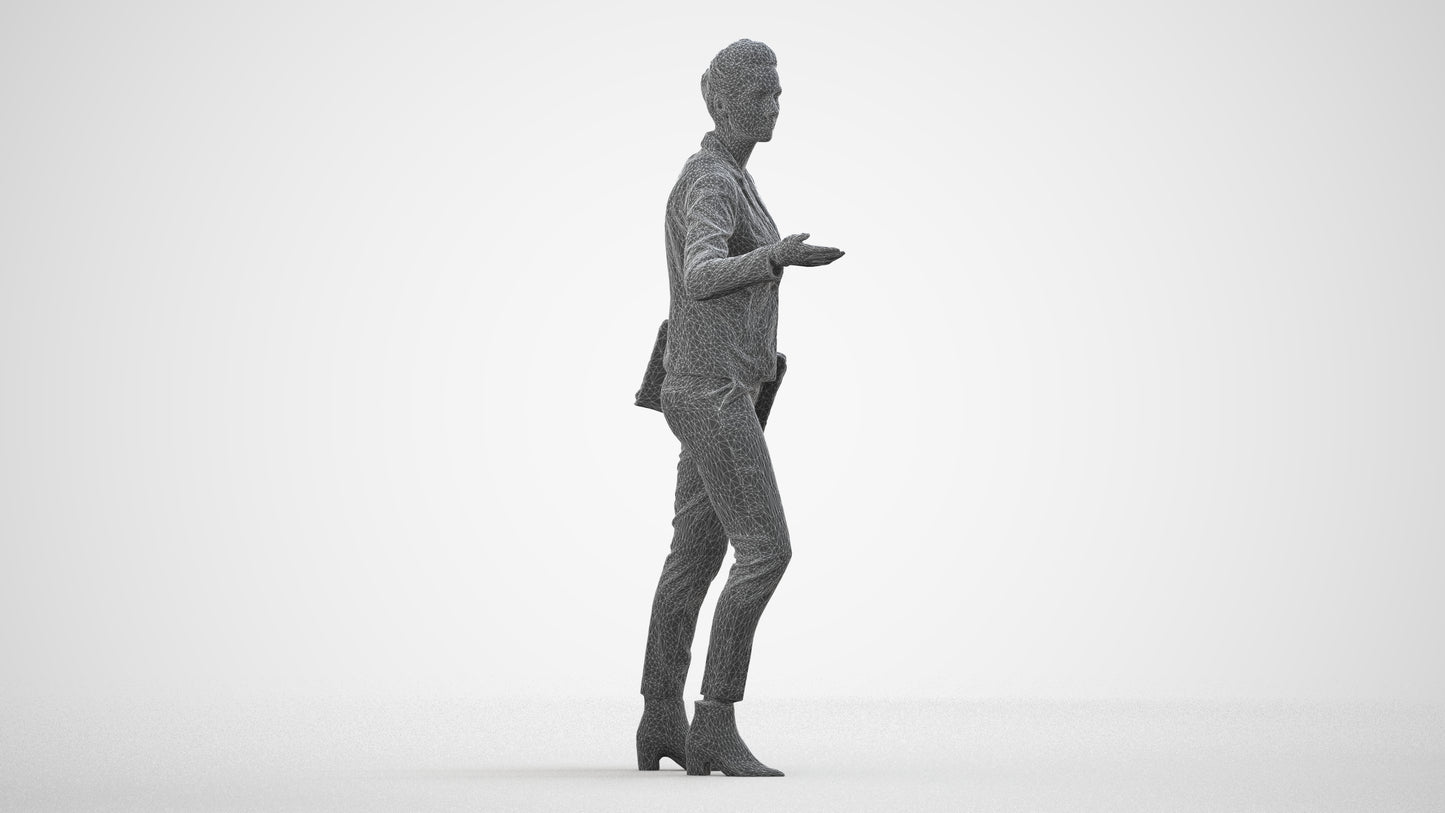 realistic 3D people woman business, render-ready for V-Ray and Corona, FBX OBJ, wireframe side view