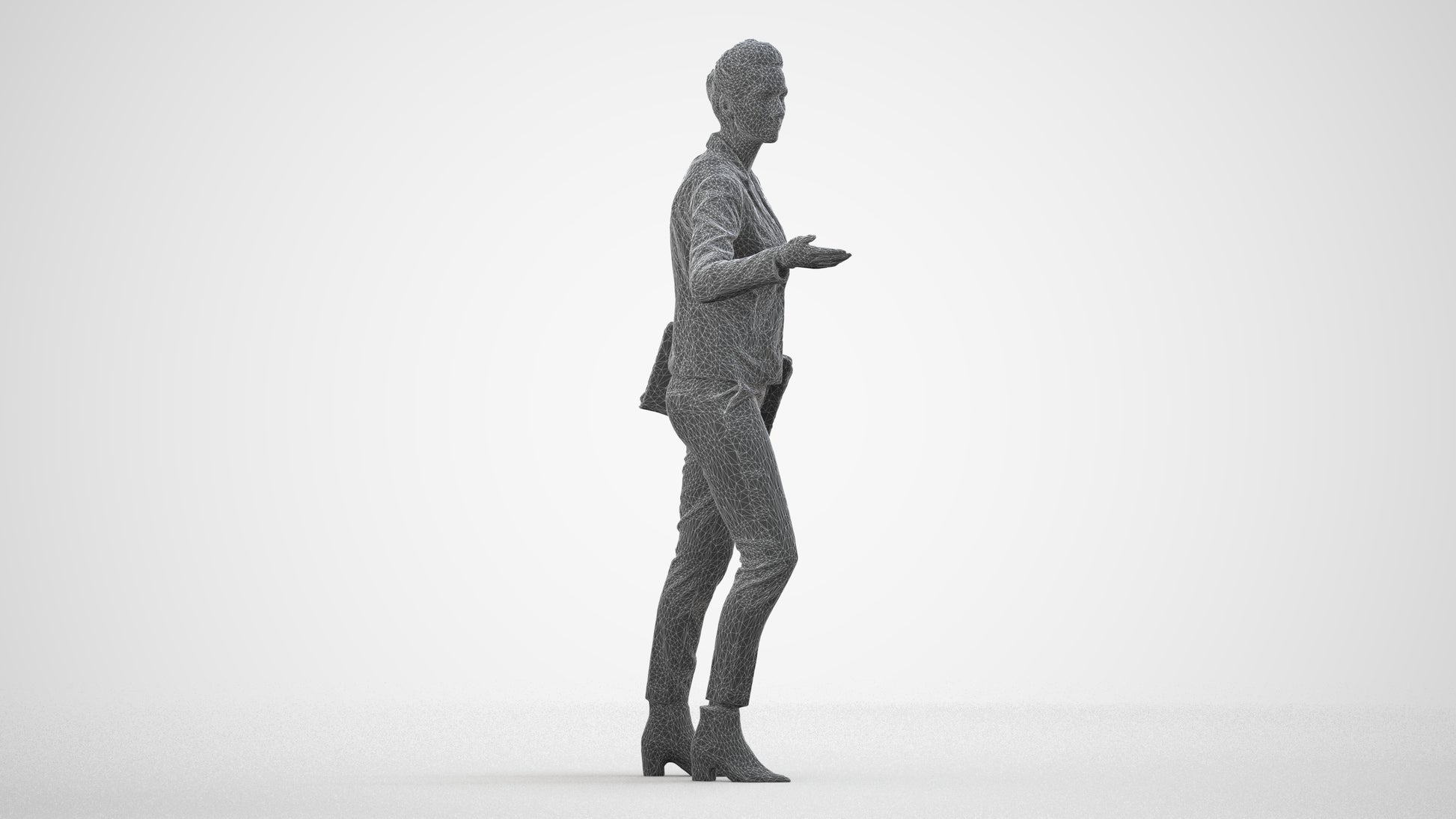 realistic 3D people woman business, render-ready for V-Ray and Corona, FBX OBJ, wireframe side view