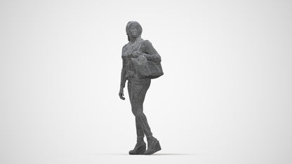 3D people model woman casual walking, scanned human for 3ds Max rendering, wireframe back view