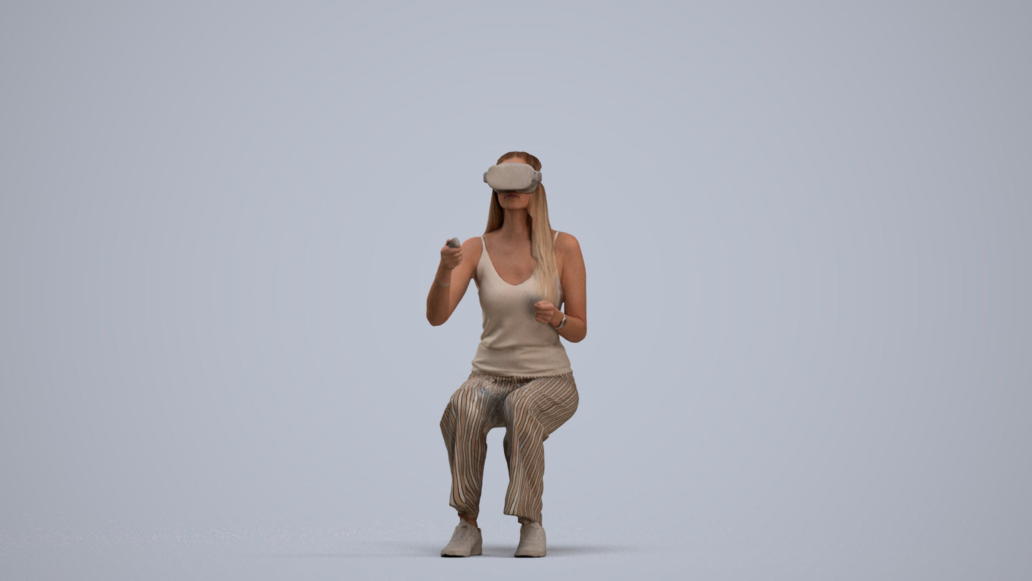 photogrammetry 3D woman casual sitting, realistic human model archviz FBX, standing pose render