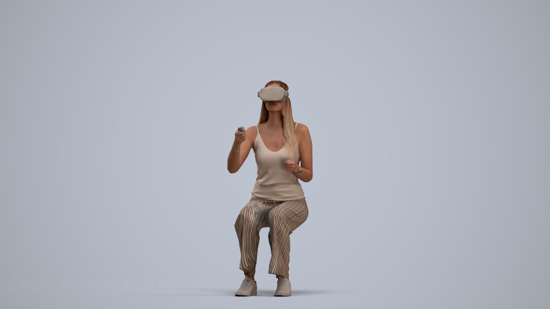 photogrammetry 3D woman casual sitting, realistic human model archviz FBX, standing pose render