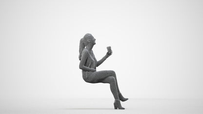 photogrammetry 3D girl casual sitting, realistic human model archviz FBX, wireframe side view