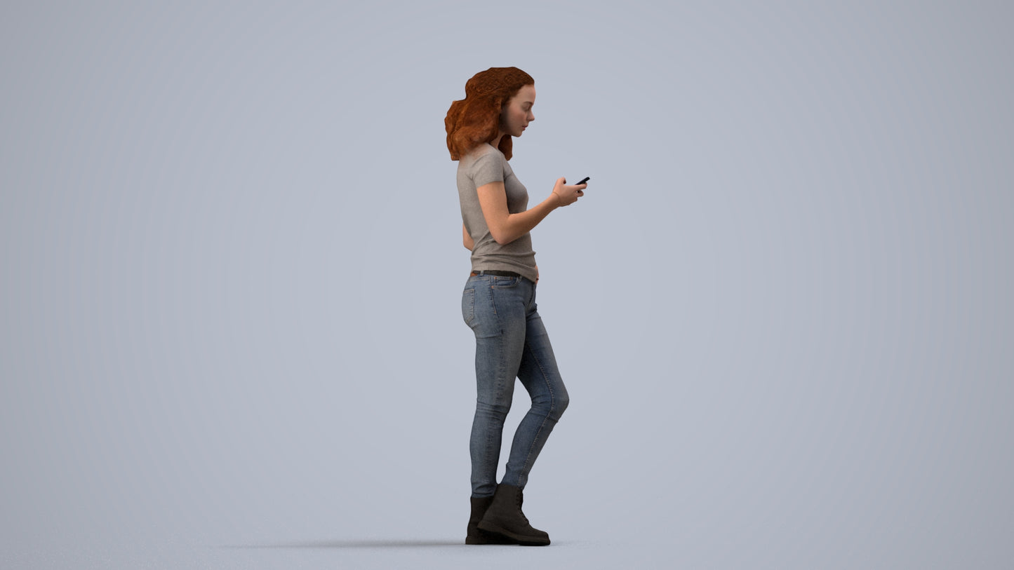 photogrammetry 3D woman casual standing, realistic human model archviz FBX, side view render