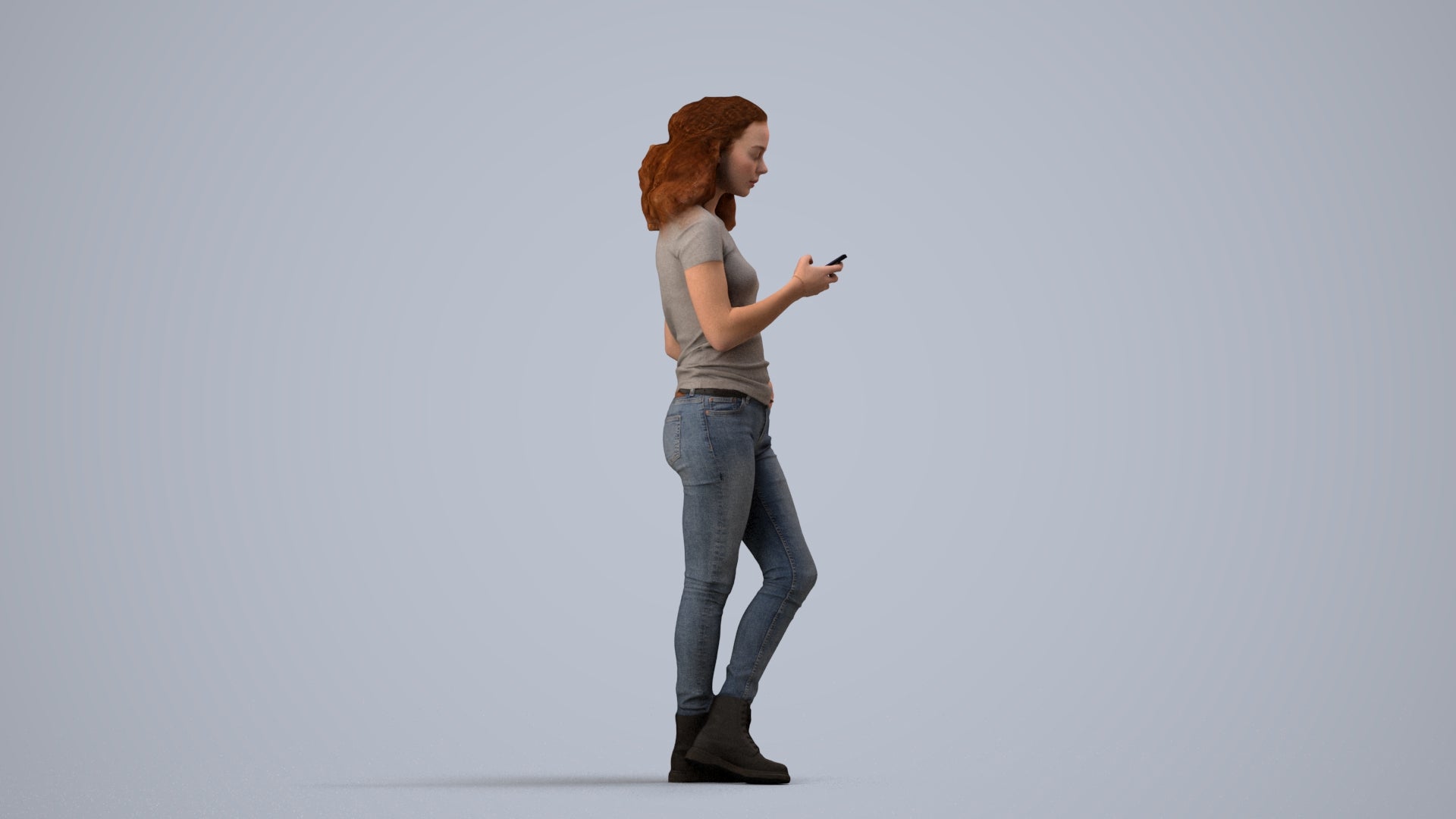 photogrammetry 3D woman casual standing, realistic human model archviz FBX, side view render