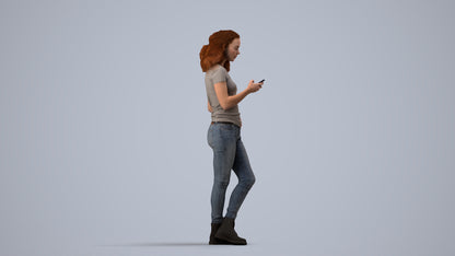 photogrammetry 3D woman casual standing, realistic human model archviz FBX, side view render