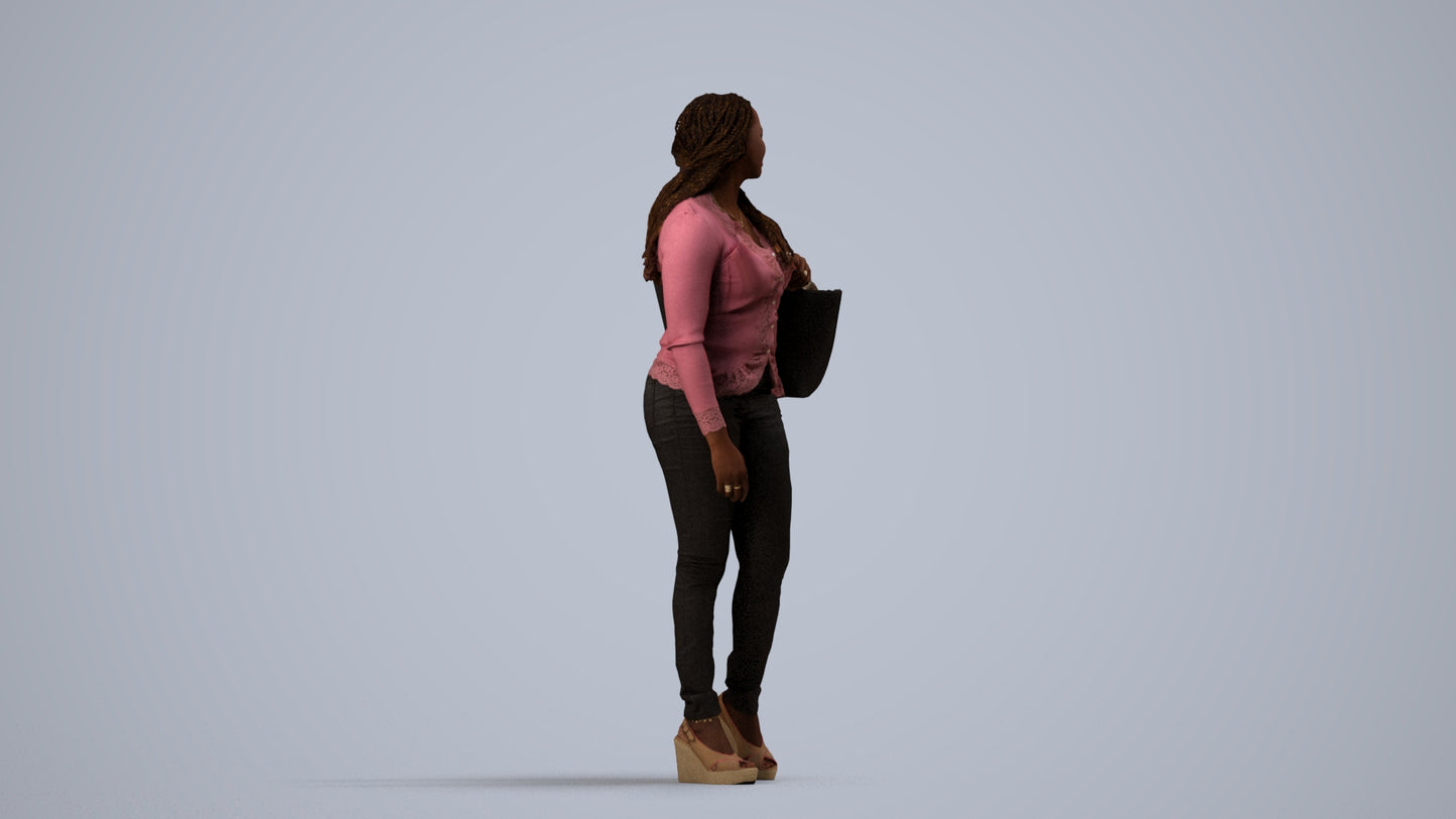 3D people model woman casual walking, scanned human for 3ds Max rendering, side view render