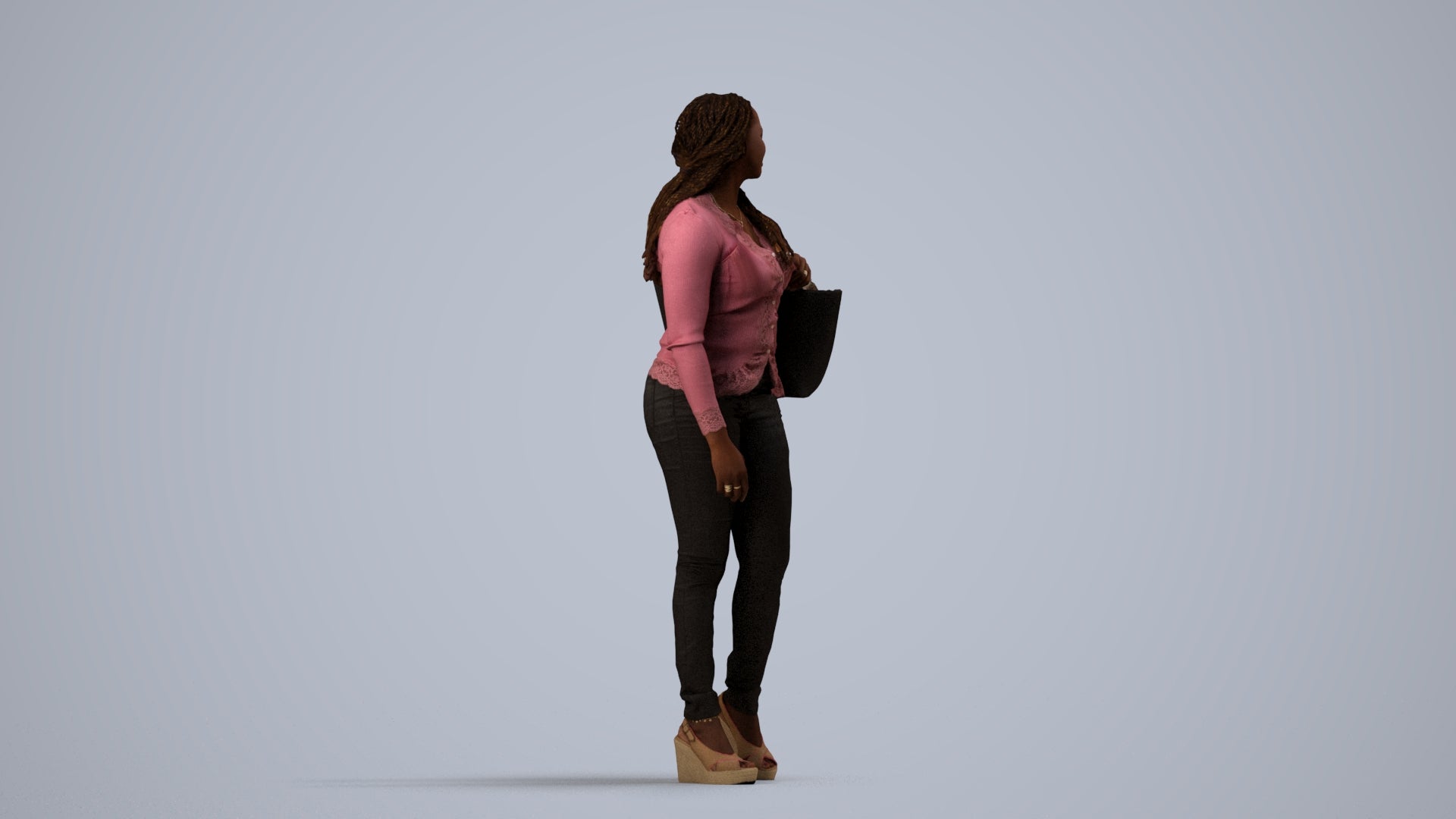 3D people model woman casual walking, scanned human for 3ds Max rendering, side view render
