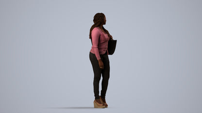 3D people model woman casual walking, scanned human for 3ds Max rendering, side view render