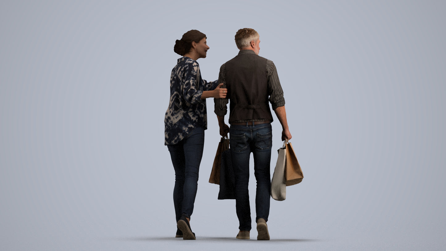 3D human model woman casual shopping, photogrammetry scanned person for archviz, front view render