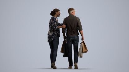 3D human model woman casual shopping, photogrammetry scanned person for archviz, front view render