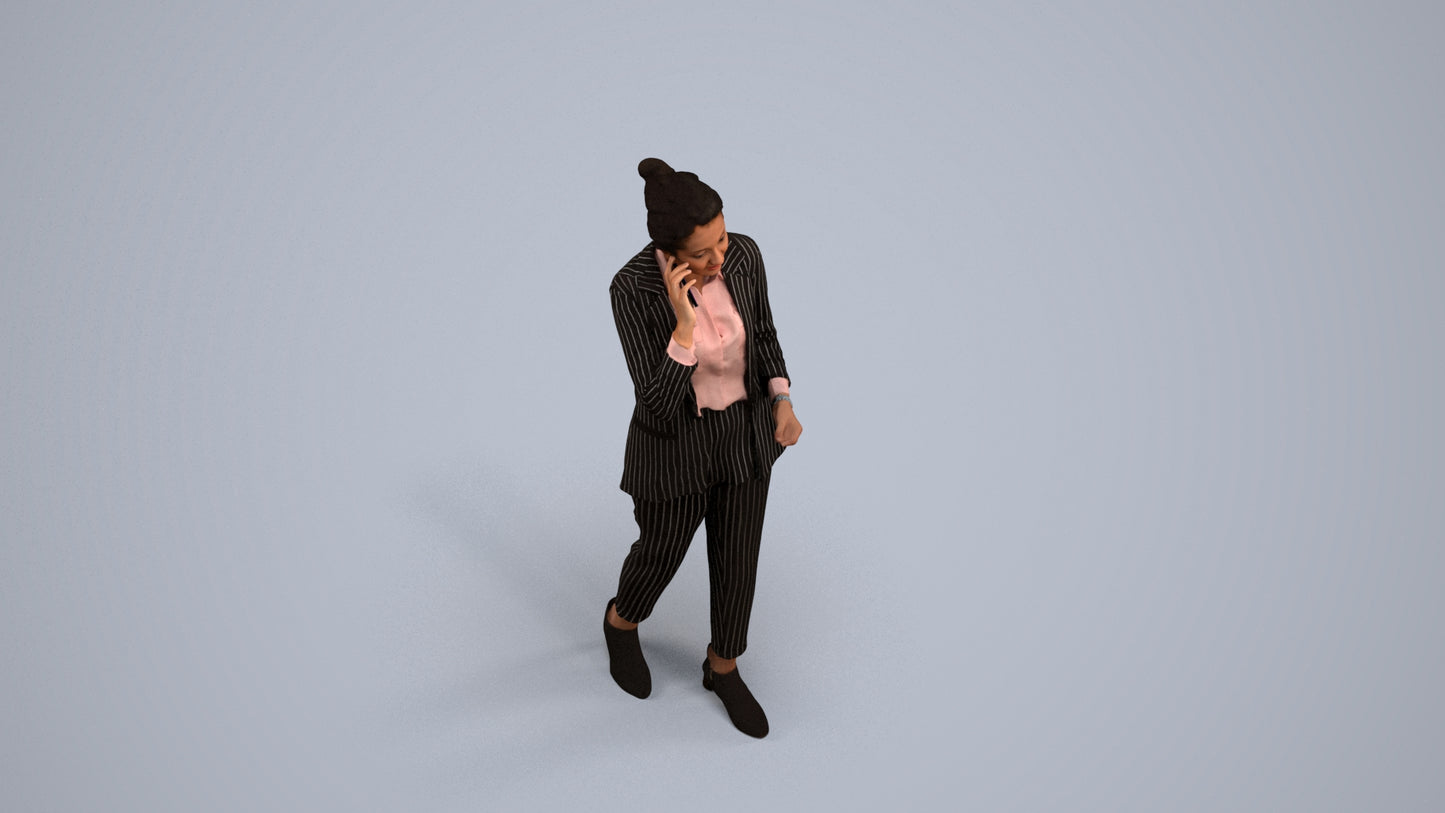 3D human model woman business, photogrammetry scanned person for archviz, back view render