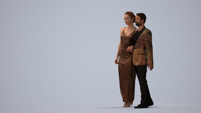 3D scanned woman couple formal, photorealistic archviz people for Enscape and SketchUp, three-quarter view render