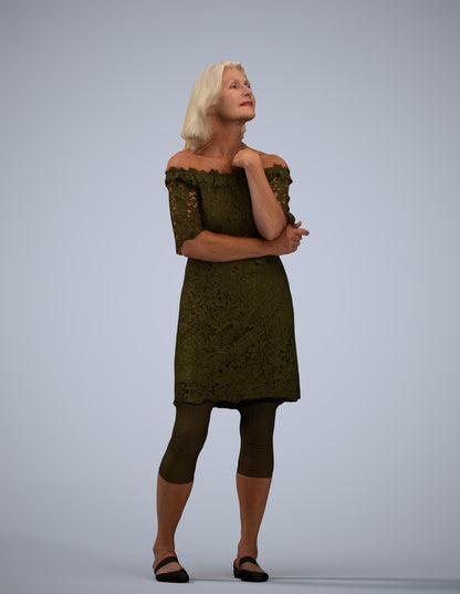 3D people model senior woman casual standing, scanned human for 3ds Max rendering