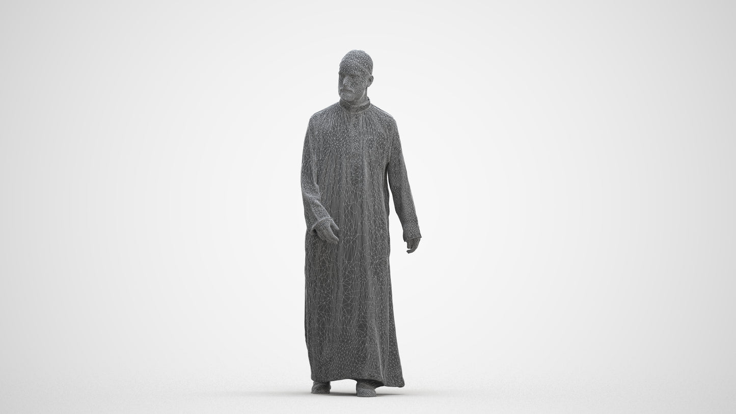 3D people model man walking, scanned human for 3ds Max rendering, three-quarter front view render