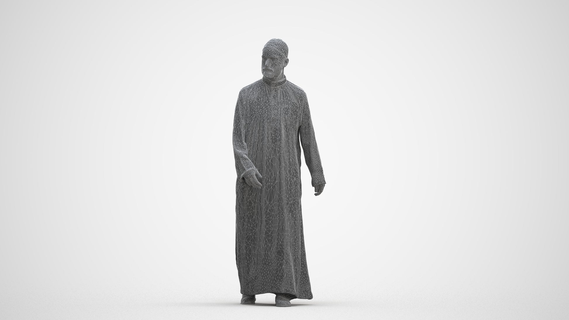 3D people model man walking, scanned human for 3ds Max rendering, three-quarter front view render