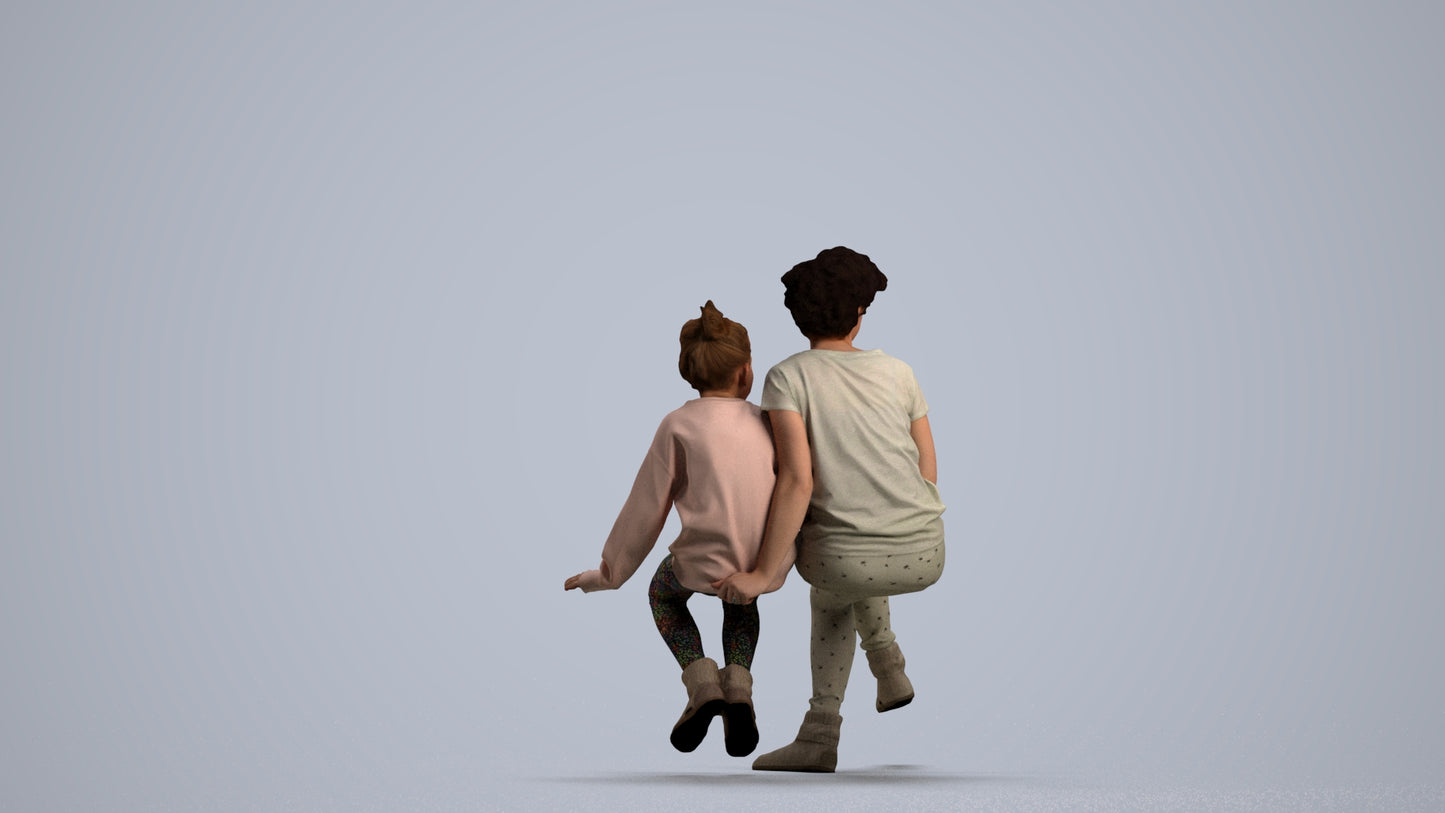 realistic 3D people girl kids, render-ready for V-Ray and Corona, FBX OBJ, front view render