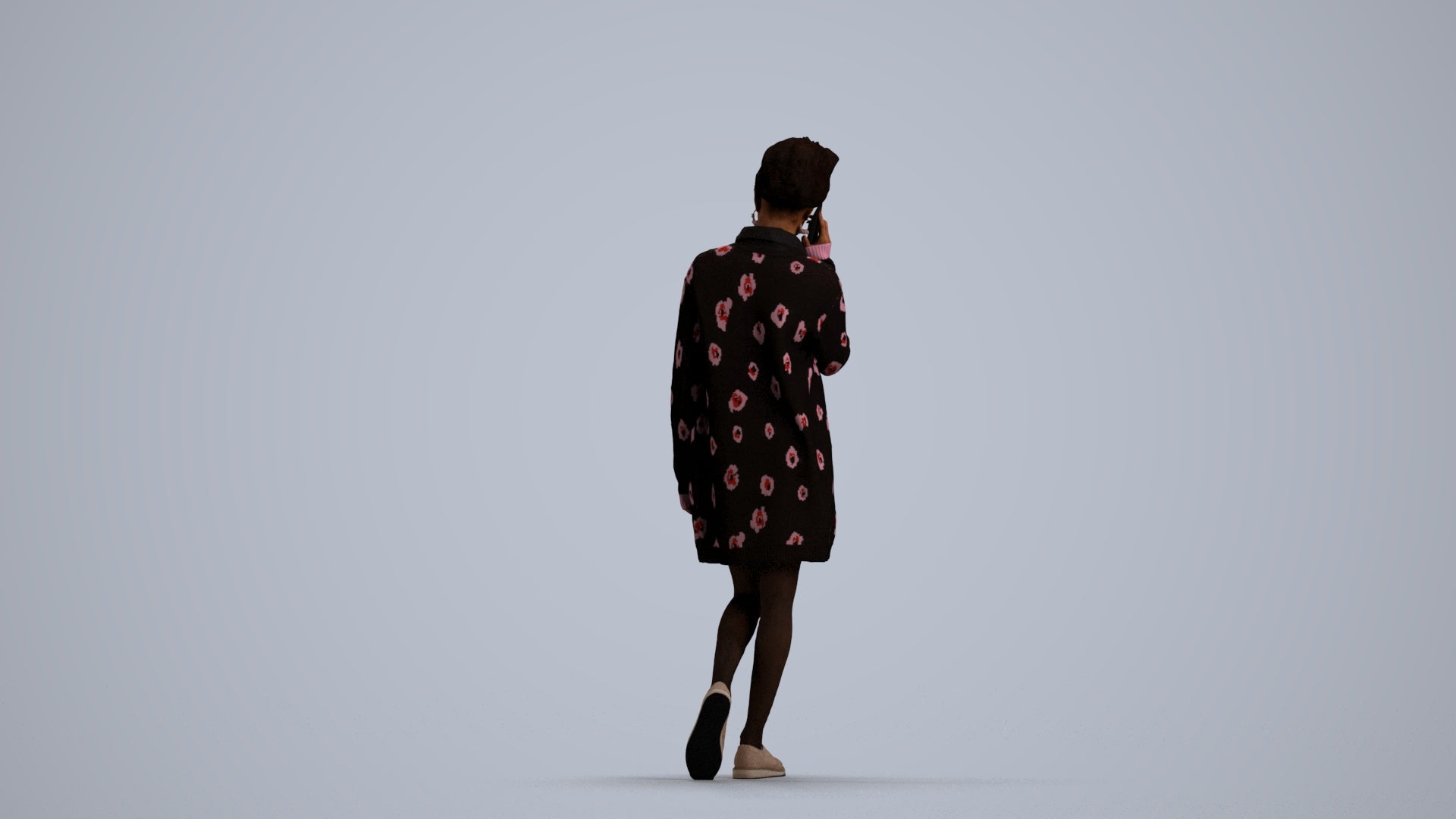 3D people model woman casual walking, scanned human for 3ds Max rendering, front view render