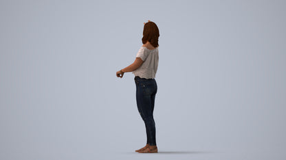 photogrammetry 3D woman casual standing, realistic human model archviz FBX, three-quarter view render
