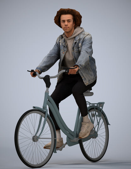 realistic 3D man casual cycling, scanned archviz people for Blender and 3ds Max