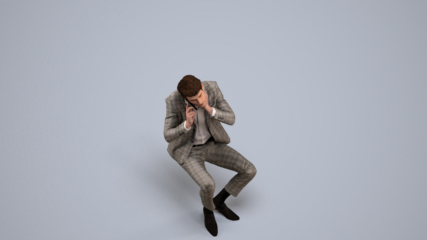 realistic 3D human man business, archviz people FBX OBJ for Blender, back view render