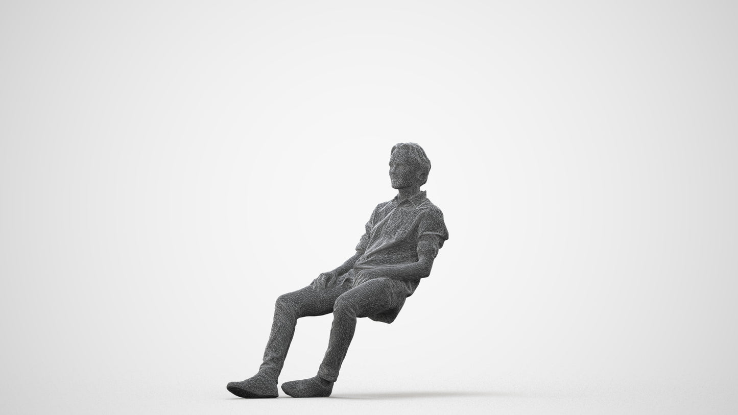 realistic 3D human man casual sitting, archviz people FBX OBJ for Blender, square thumbnail