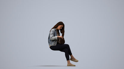 realistic 3D human woman sitting, archviz people FBX OBJ for Blender, side view render