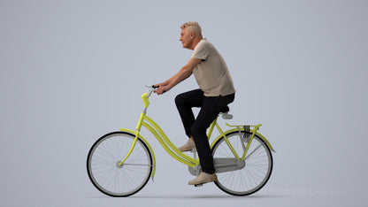 scanned 3D senior man casual cycling, photogrammetry people for Enscape and V-Ray, three-quarter view render