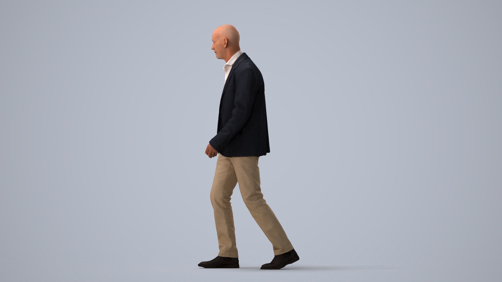 3D human model senior man business, photogrammetry scanned person for archviz, three-quarter view render