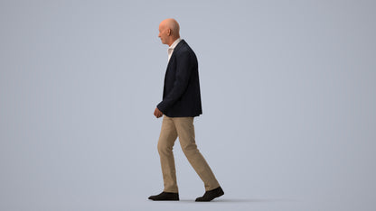 3D human model senior man business, photogrammetry scanned person for archviz, three-quarter view render