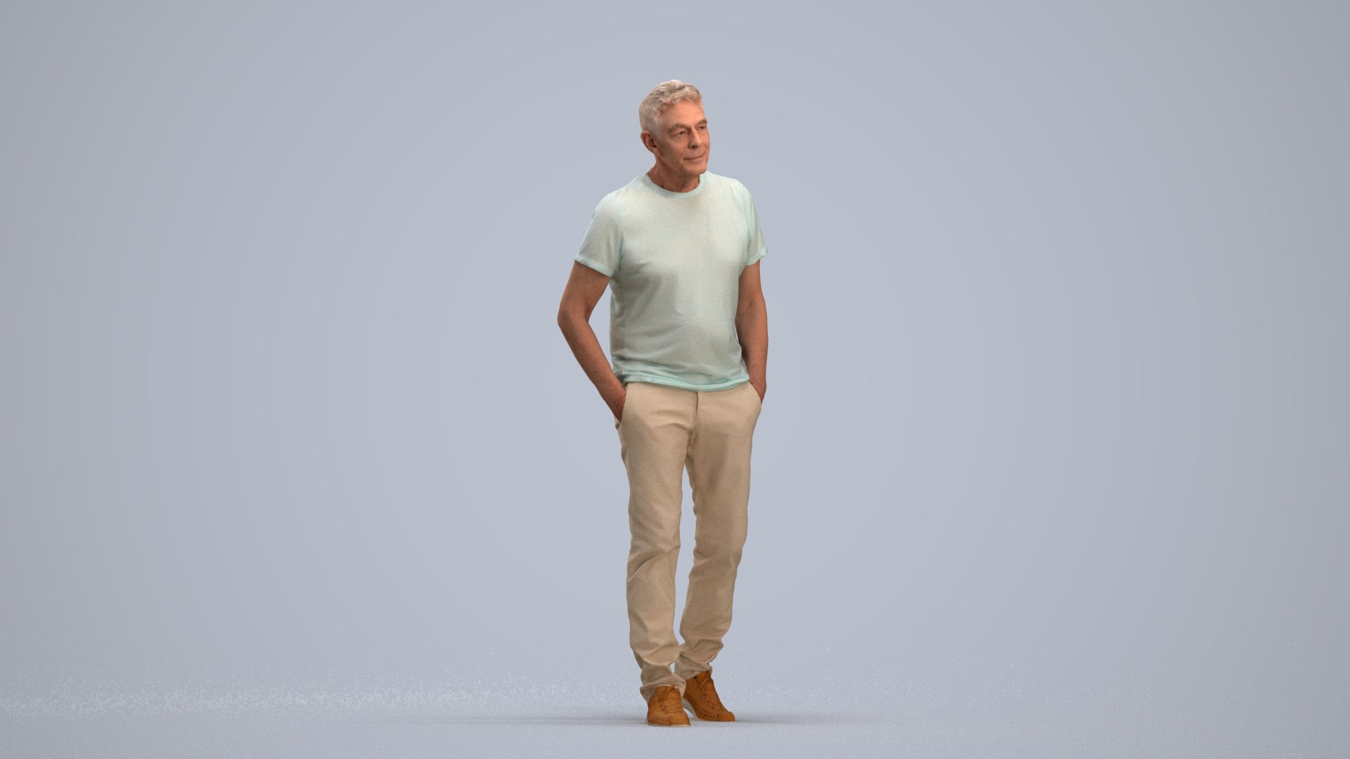 3D people model senior man casual walking, scanned human for 3ds Max rendering, standing pose render