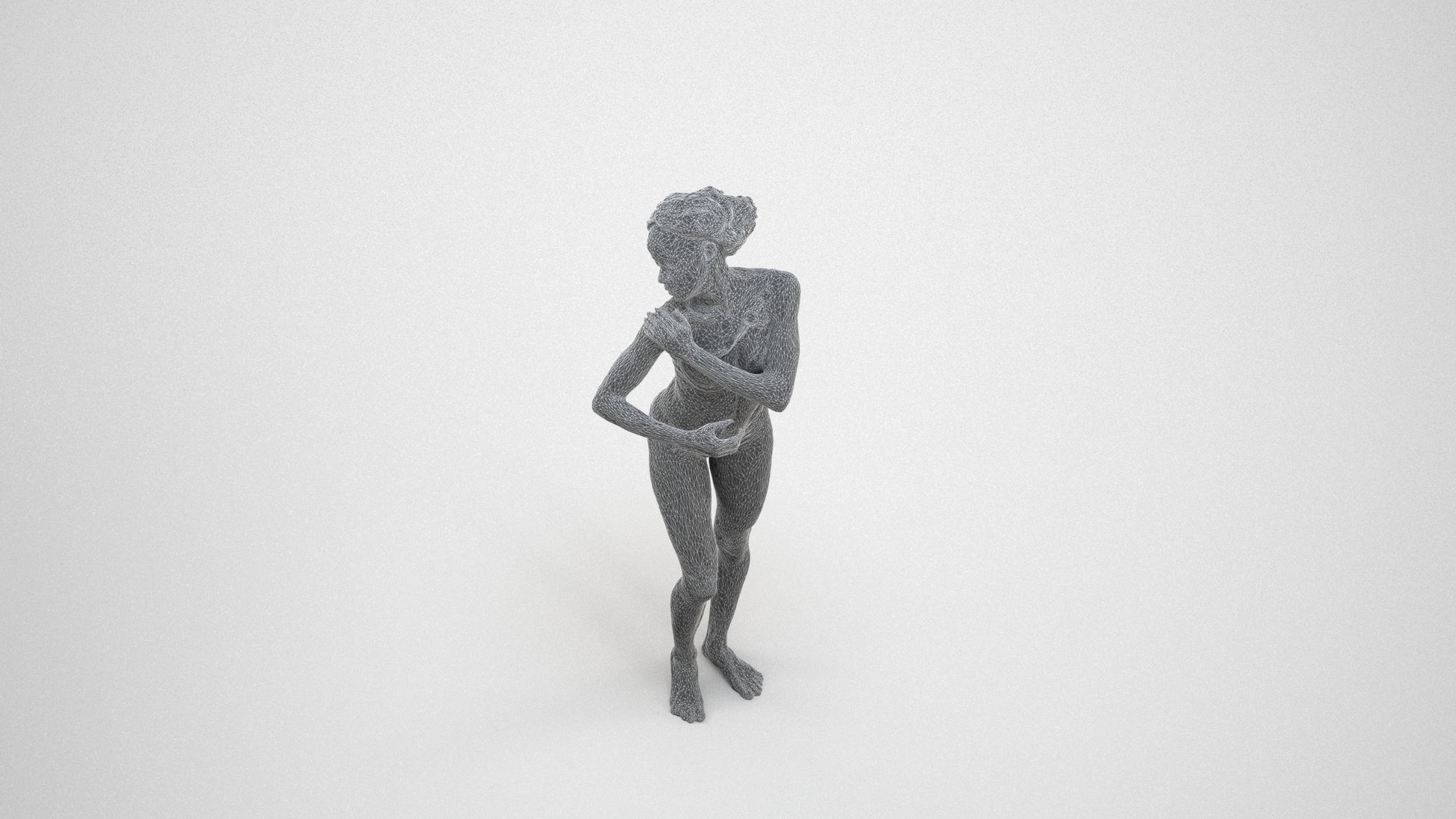 realistic 3D human woman pool, archviz people FBX OBJ for Blender, wireframe three-quarter view
