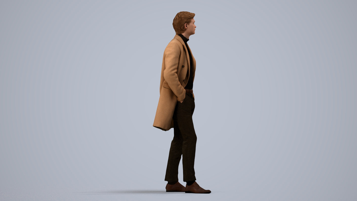 3D scanned man standing business, photorealistic archviz people for Enscape and SketchUp, side view render