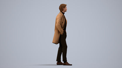 3D scanned man standing business, photorealistic archviz people for Enscape and SketchUp, side view render