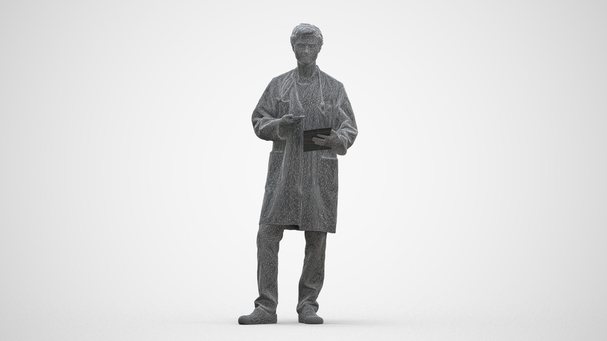 3D human model man medical, photogrammetry scanned person for archviz, three-quarter front view render