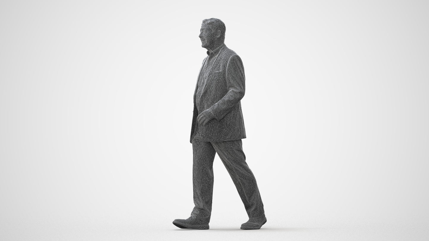 realistic 3D senior man business standing, scanned archviz people for Blender and 3ds Max, square thumbnail