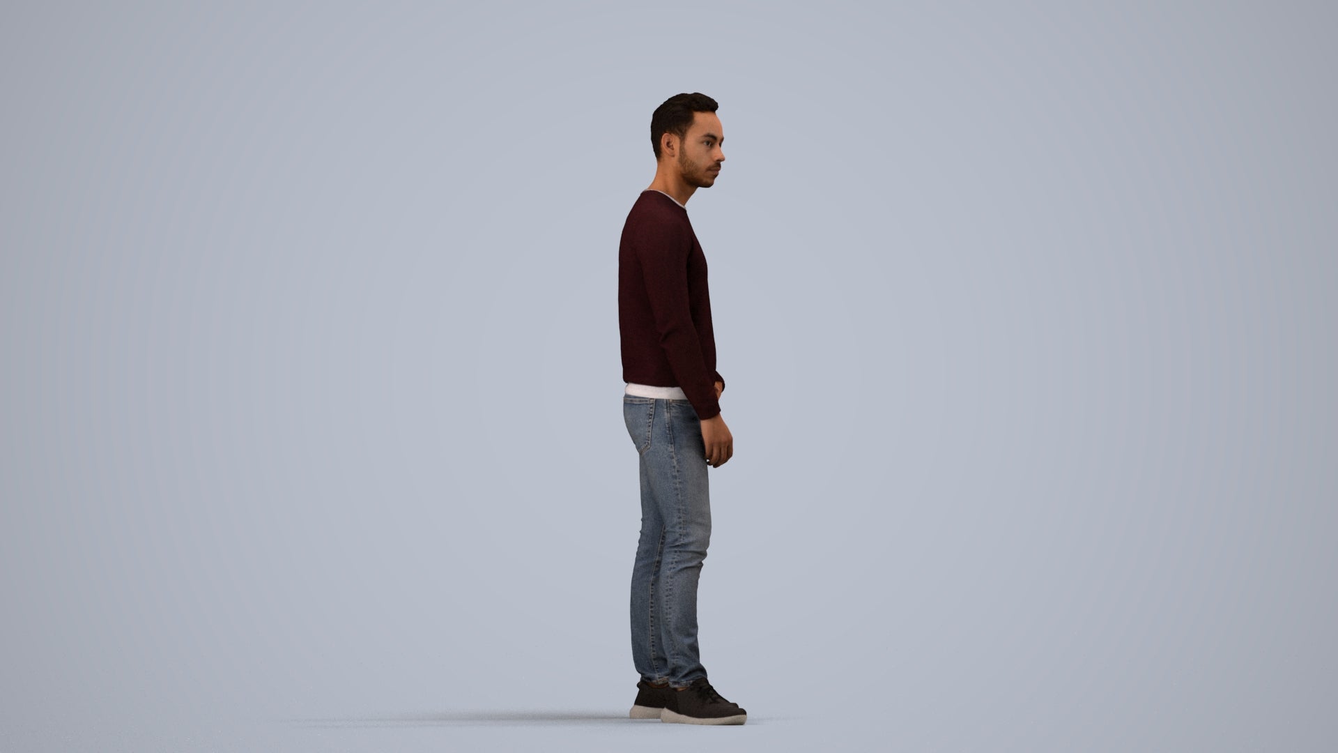 3D people model man casual standing, scanned human for 3ds Max rendering, side view render