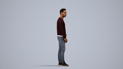 3D people model man casual standing, scanned human for 3ds Max rendering, side view render