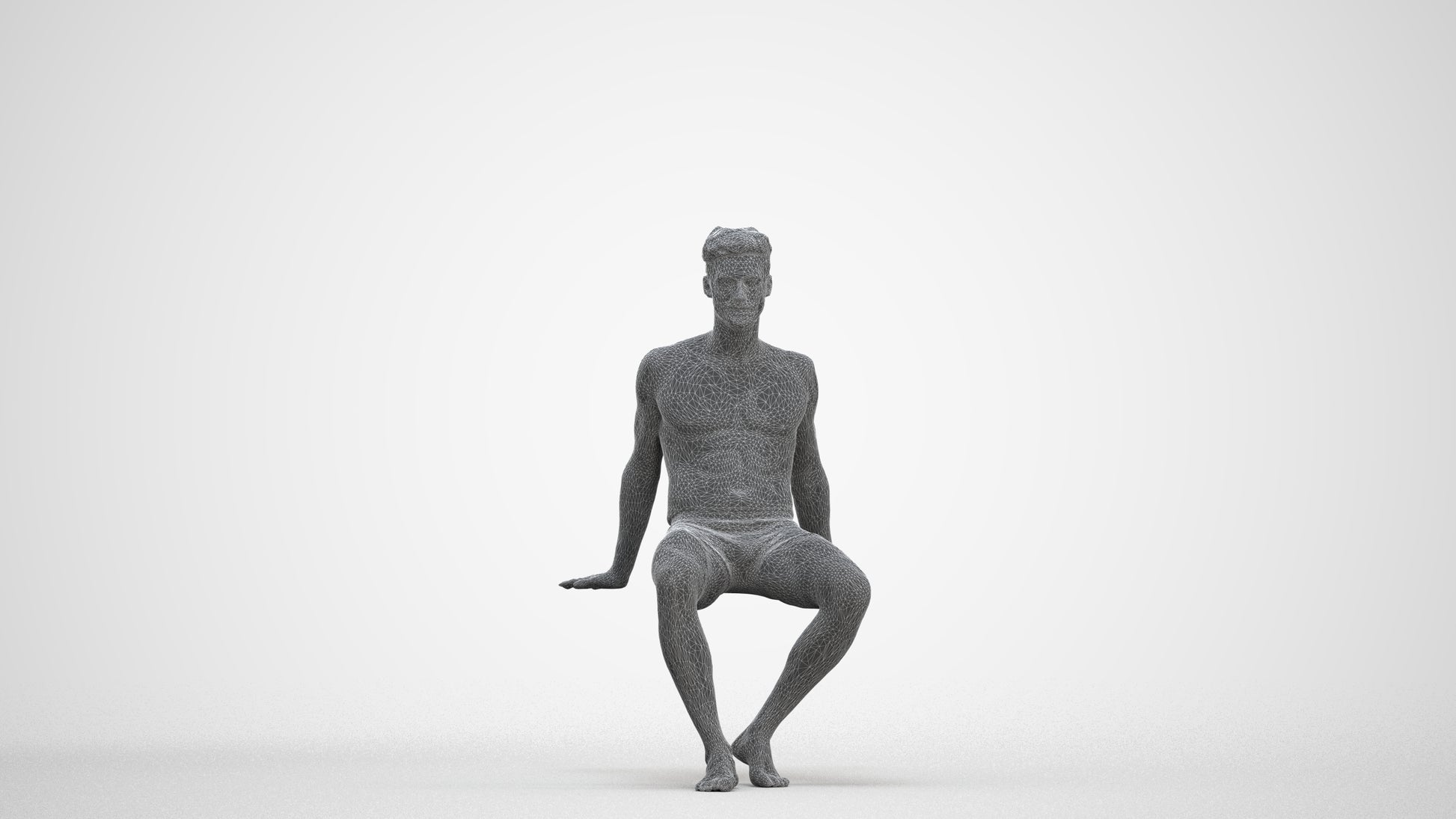3D human model man sport pool, photogrammetry scanned person for archviz, three-quarter front view render