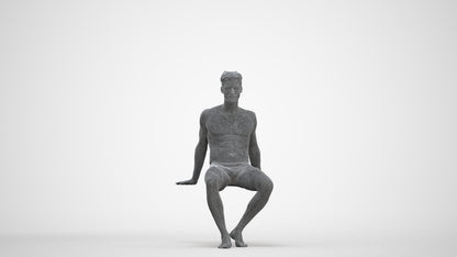 3D human model man sport pool, photogrammetry scanned person for archviz, three-quarter front view render