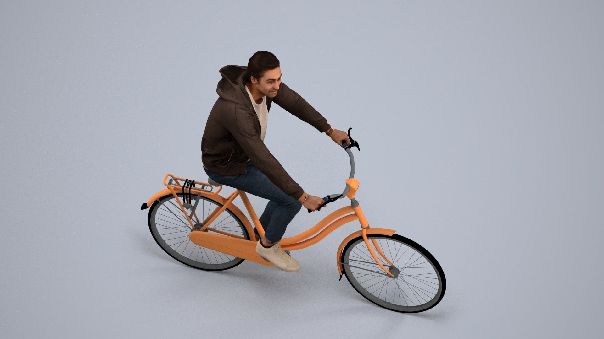 photogrammetry 3D man casual cycling, realistic human model archviz FBX, back view render