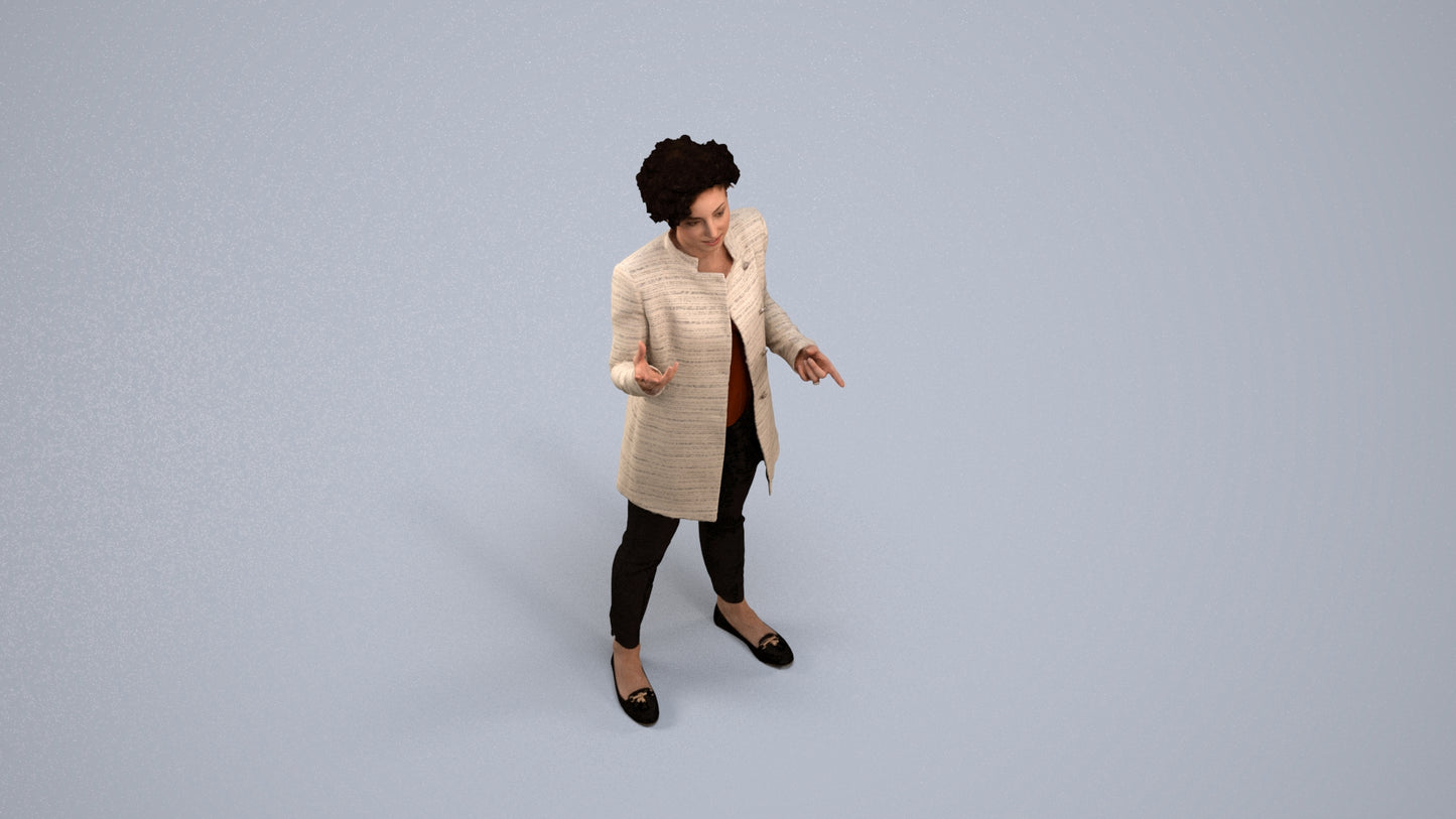 realistic 3D woman business standing, scanned archviz people for Blender and 3ds Max, back view render